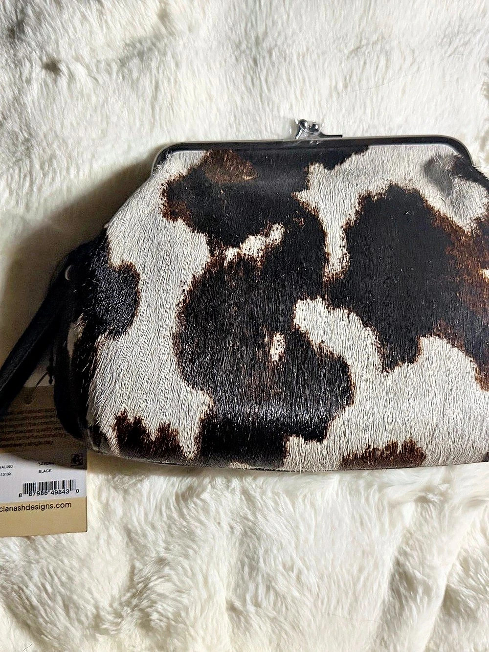 Patricia Nash Cavalino Savena Leather Clutch in Black & White NWT